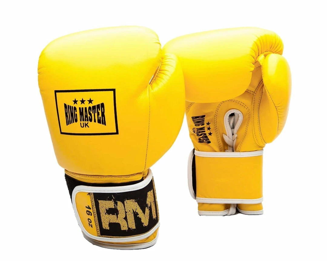 RingMaster Sports Boxing Gloves Genuine Leather Laceups & Velcro Hybrid Series