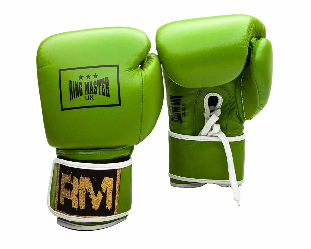RingMaster Sports Boxing Gloves Genuine Leather Laceups & Velcro Hybrid Series