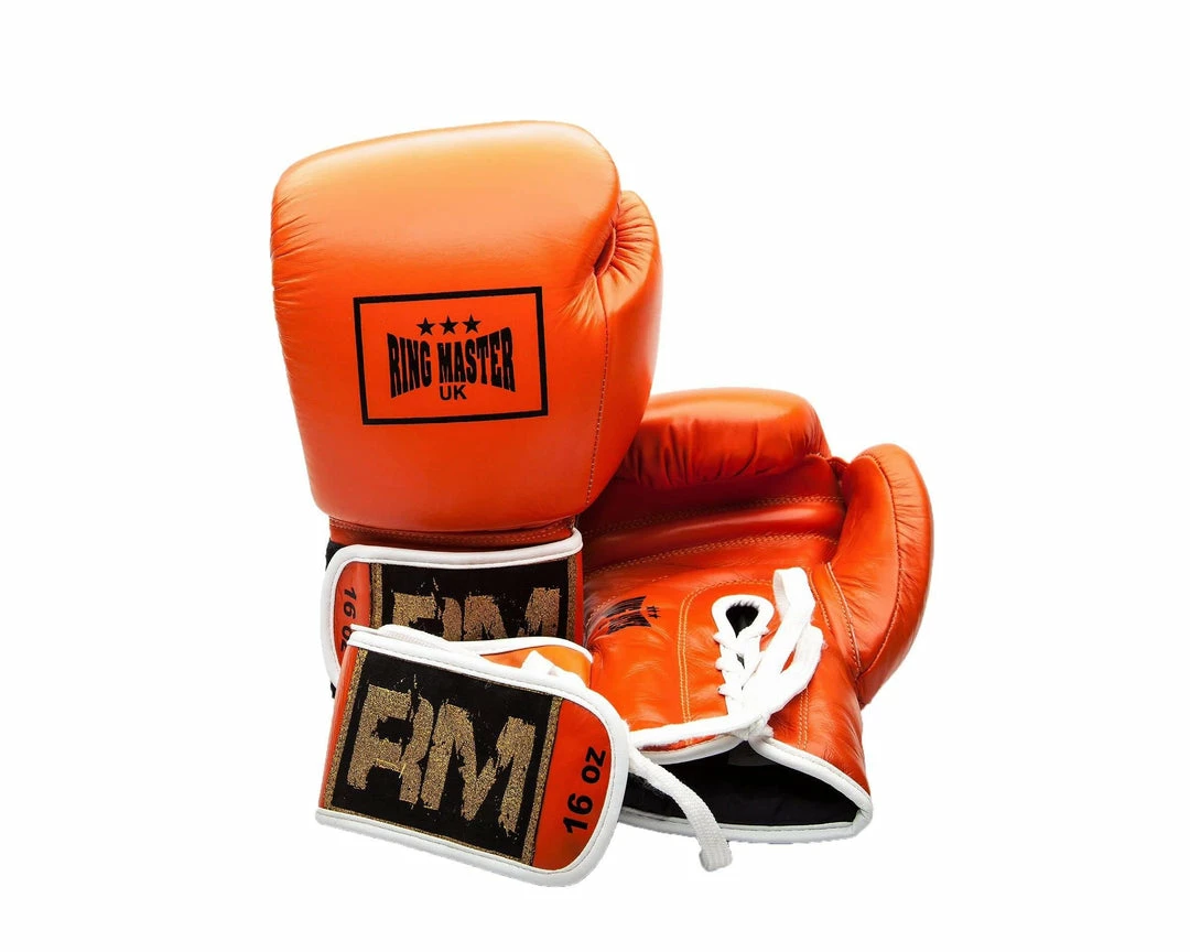 RingMaster Sports Boxing Gloves Genuine Leather Laceups & Velcro Hybrid Series