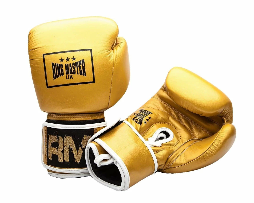 RingMaster Sports Boxing Gloves Genuine Leather Laceups & Velcro Hybrid Series