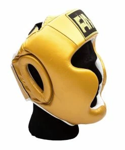 RingMaster Sports Boxing HeadGuard Genuine Leather Gold