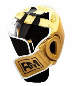 RingMaster Sports Boxing HeadGuard Genuine Leather Gold