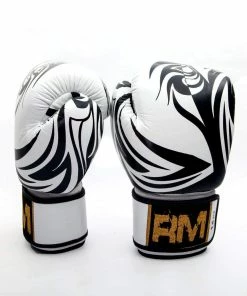 RingMaster Sports Genuine Leather Boxing Gloves White And Red Patterned