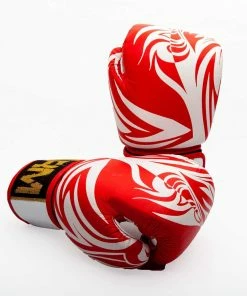 RingMaster Sports Genuine Leather Boxing Gloves White And Red Patterned