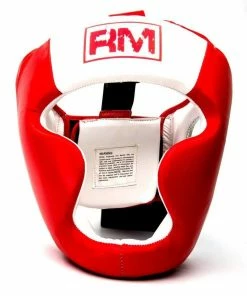 RingMaster Sports Boxing HeadGuard Genuine Leather Red And White