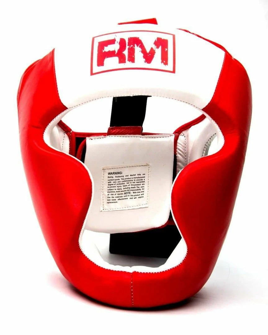 RingMaster Sports Boxing HeadGuard Genuine Leather Red And White