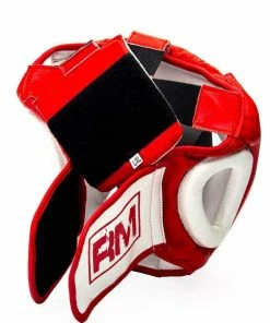 RingMaster Sports Boxing HeadGuard Genuine Leather Red And White