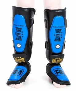 RingMaster Sports RingMaster Shin Instep Guard Genuine Leather Blue And Black