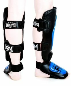 RingMaster Sports RingMaster Shin Instep Guard Genuine Leather Blue And Black