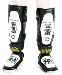 RingMaster Sports RingMaster Shin Instep Guard Genuine Leather White And Black