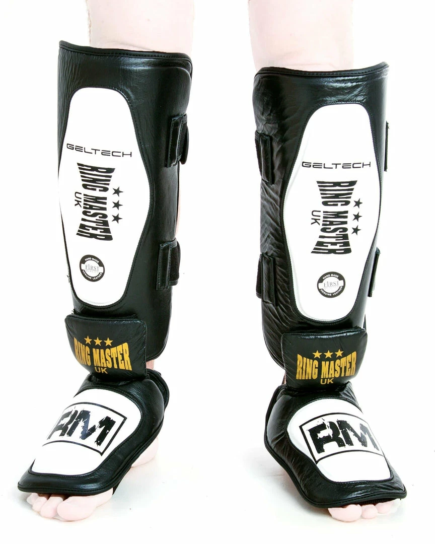 RingMaster Sports RingMaster Shin Instep Guard Genuine Leather White And Black