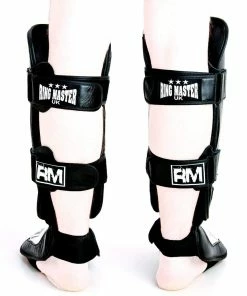 RingMaster Sports RingMaster Shin Instep Guard Genuine Leather White And Black