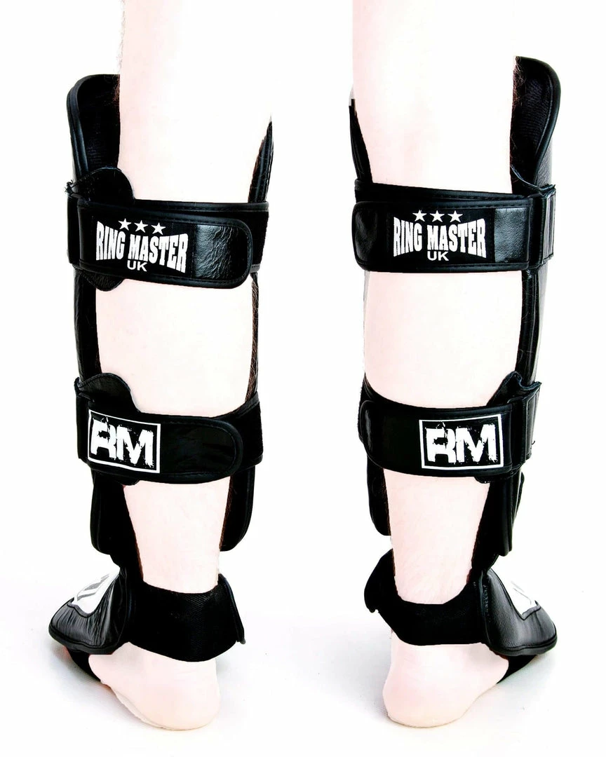 RingMaster Sports RingMaster Shin Instep Guard Genuine Leather White And Black
