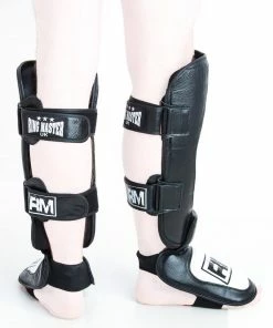 RingMaster Sports RingMaster Shin Instep Guard Genuine Leather White And Black