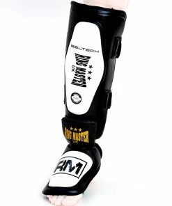 RingMaster Sports RingMaster Shin Instep Guard Genuine Leather White And Black