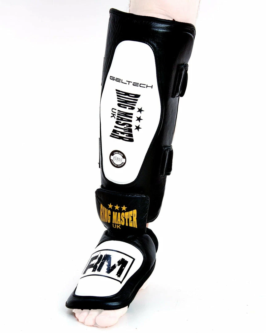 RingMaster Sports RingMaster Shin Instep Guard Genuine Leather White And Black