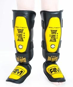RingMaster Sports RingMaster Shin Instep Guard Genuine Leather Yellow And Black Kickboxing