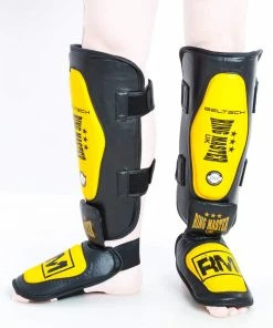 RingMaster Sports RingMaster Shin Instep Guard Genuine Leather Yellow And Black Kickboxing