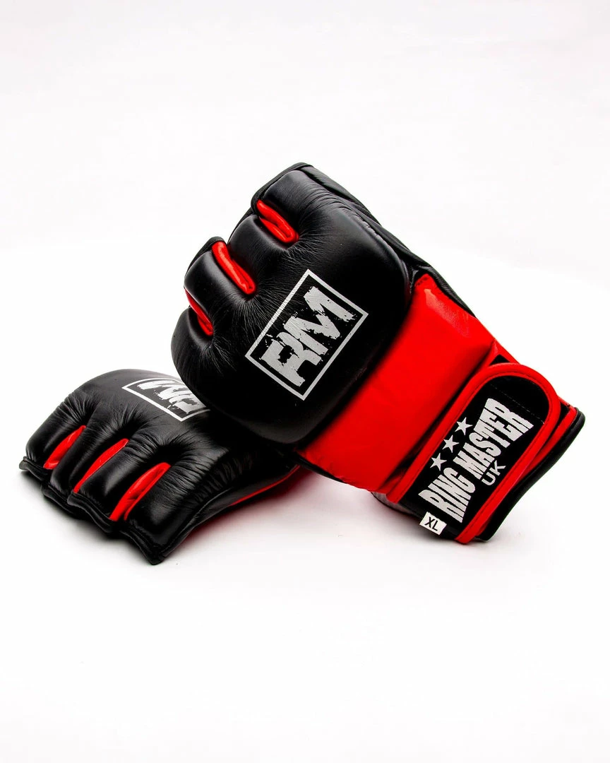 RingMaster Sports MMA Gloves Genuine Leather Black And Red