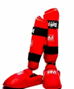RingMaster Sports Synthetic Leather Karate Shin Instep Guards Red