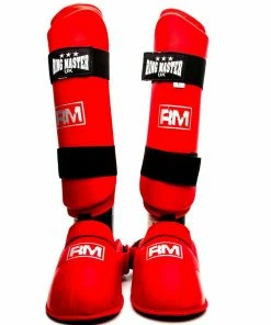 RingMaster Sports Synthetic Leather Karate Shin Instep Guards Red