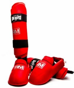 RingMaster Sports Synthetic Leather Karate Shin Instep Guards Red