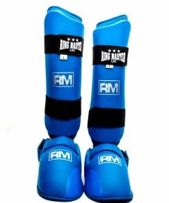 RingMaster Sports Synthetic Leather Karate Shin Instep Guards Blue Martial Arts