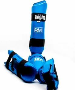 RingMaster Sports Synthetic Leather Karate Shin Instep Guards Blue Martial Arts