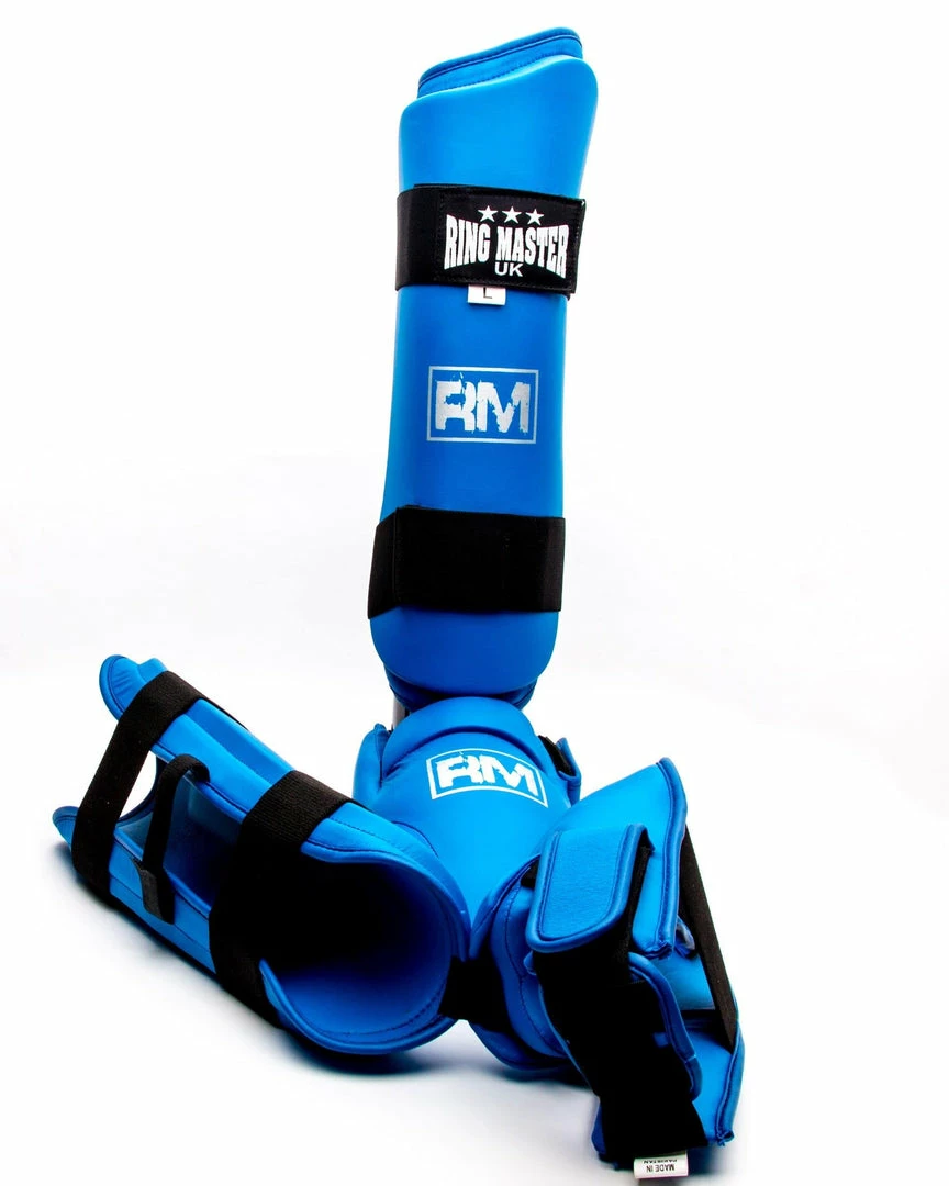 RingMaster Sports Synthetic Leather Karate Shin Instep Guards Blue Martial Arts