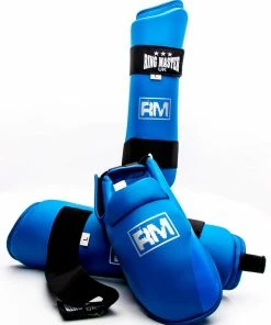 RingMaster Sports Synthetic Leather Karate Shin Instep Guards Blue Martial Arts