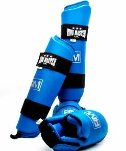 RingMaster Sports Synthetic Leather Karate Shin Instep Guards Blue Martial Arts