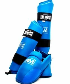 RingMaster Sports Synthetic Leather Karate Shin Instep Guards Blue Martial Arts