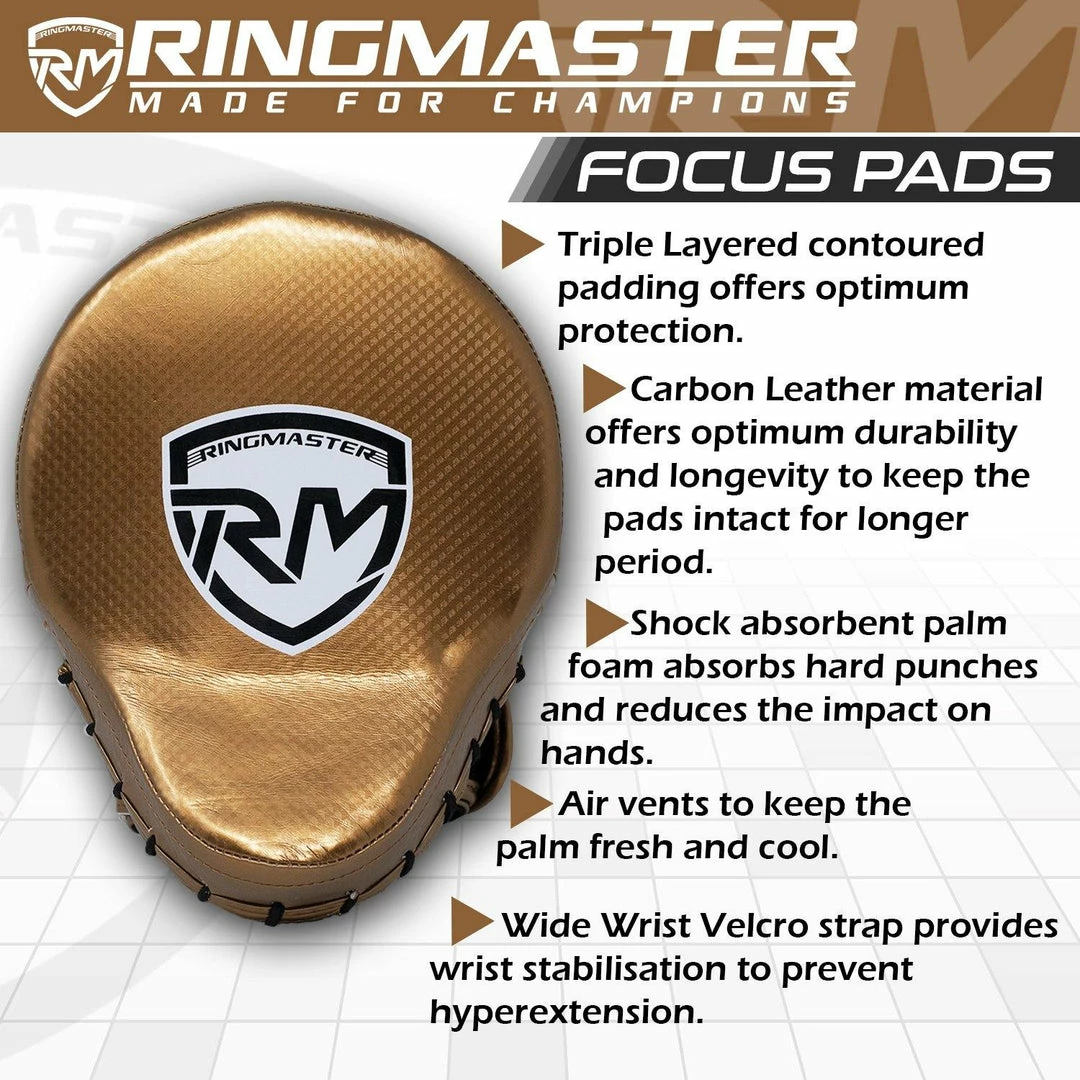 RingMaster Sports Ultralight Focus Pads Carbon Leather One Size Gold
