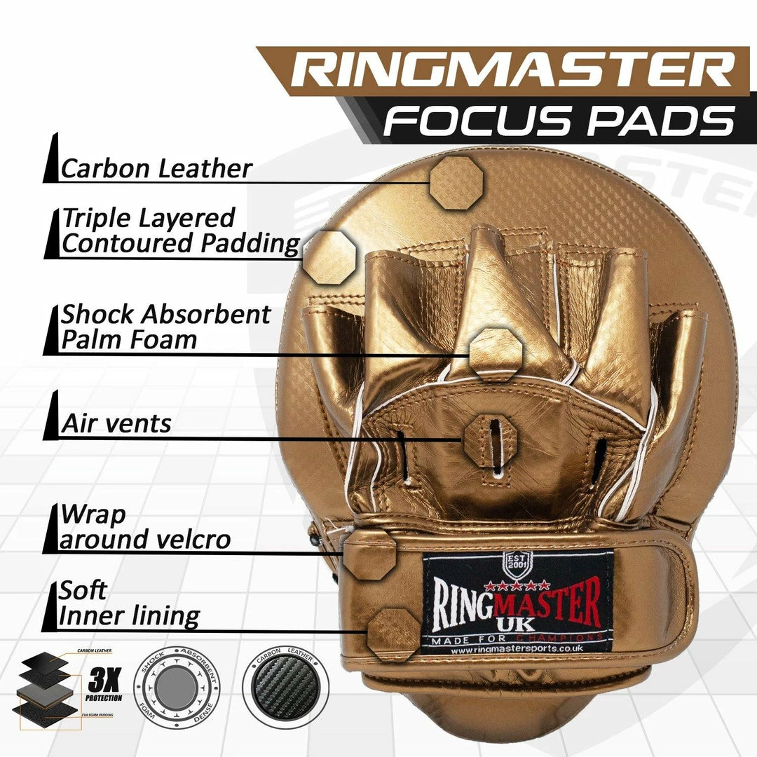 RingMaster Sports Ultralight Focus Pads Carbon Leather One Size Gold