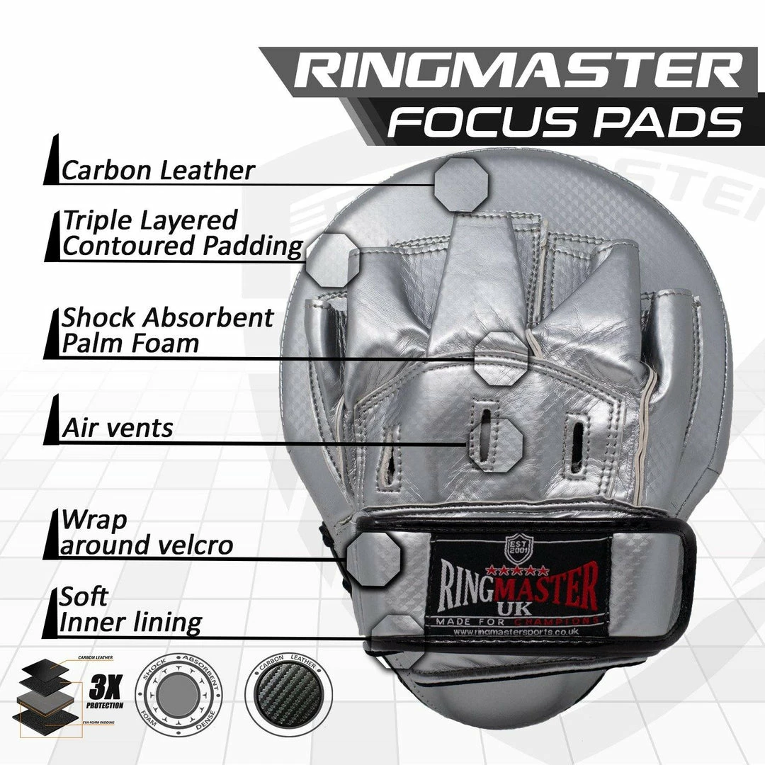 RingMaster Sports Ultralight Focus Pads Carbon Leather One Size Silver