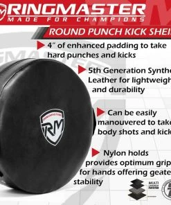 RingMaster Sports Round Kick Shield Synthetic Leather Black Training