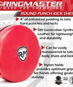 RingMaster Sports Round Kick Shield Synthetic Leather Red Training