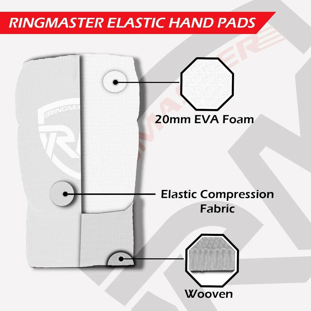 RingMaster Sports Slip On Elastic Hand Pads Mitts White