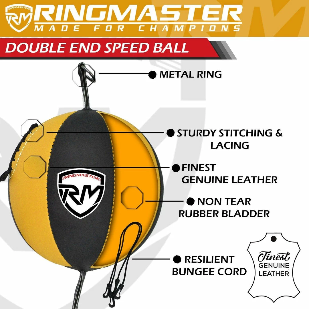RingMaster Sports Double End Speed Bag Ball Synthetic Leather Gold/Black