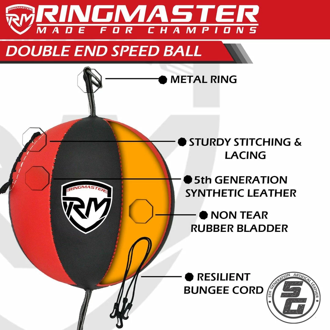 RingMaster Sports Double End Speed Bag Ball Synthetic Leather Red/Black