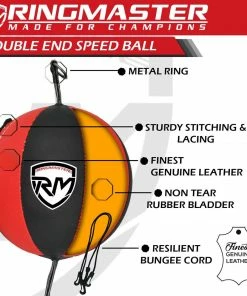 Training RingMaster Sports Double End Speed Bag Ball Genuine Leather Red/Black