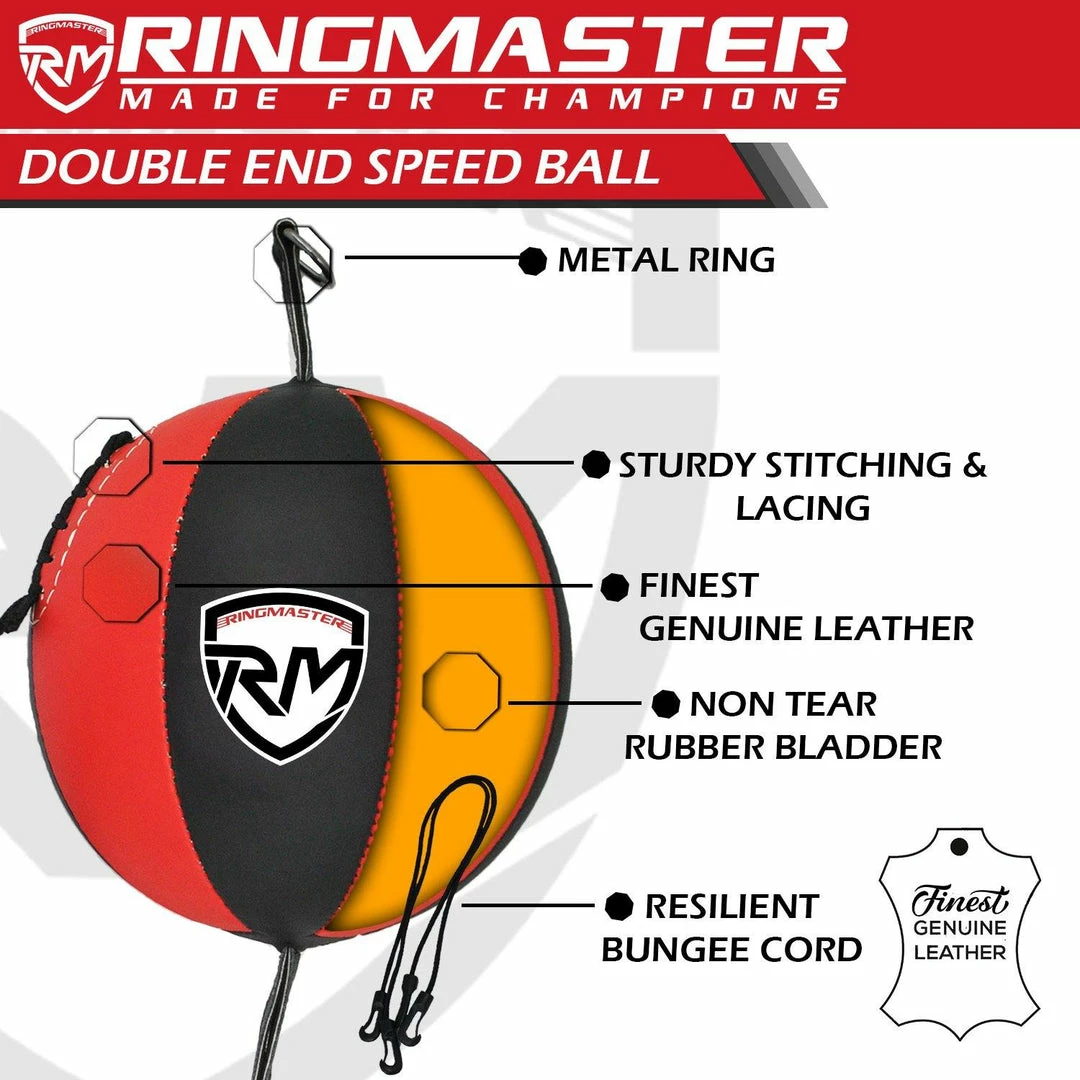 Training RingMaster Sports Double End Speed Bag Ball Genuine Leather Red/Black