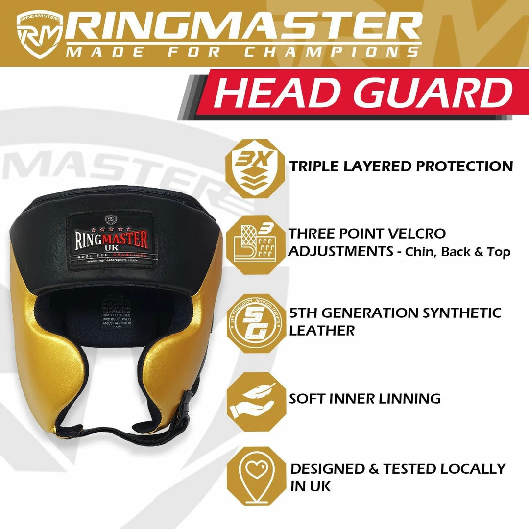 RingMaster Sports Boxing HeadGuard Black And Gold