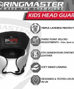 RingMaster Sports Kids Boxing HeadGuard Synthetic Leather Silver And Black