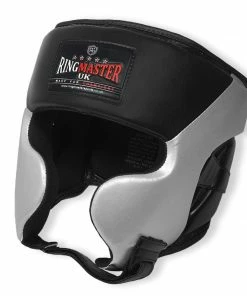 RingMaster Sports Boxing HeadGuard Synthetic Leather Silver And Black