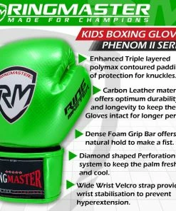 RingMaster Sports - Phenom Kids Boxing Gloves CarbonTech Green
