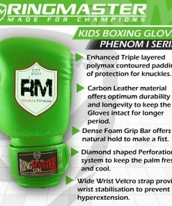 RingMaster Sports - Phenom 1 Kids Boxing Gloves CarbonTech Green