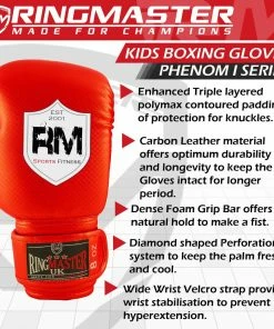 RingMaster Sports - Phenom 1 Kids Boxing Gloves CarbonTech Red