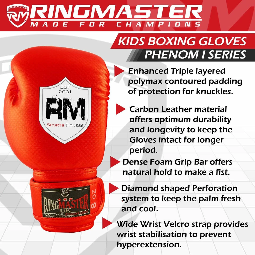 RingMaster Sports - Phenom 1 Kids Boxing Gloves CarbonTech Red