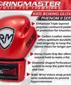 RingMaster Sports - Phenom Kids Boxing Gloves CarbonTech Red
